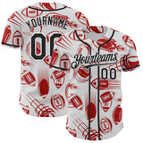 Custom White Black Comic Doodle Ballgame 3D Pattern Design Authentic Baseball Jersey