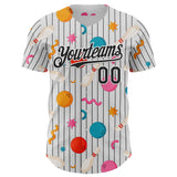 Custom White Black Comic Doodle Ballgame 3D Pattern Design Authentic Baseball Jersey