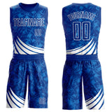 Custom Royal White Wind Shapes Round Neck Sublimation Basketball Suit Jersey