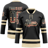 Custom Black Vintage USA Flag-Cream Hockey Lace Neck Jersey