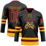 Custom Black Crimson-Gold Hockey Lace Neck Jersey