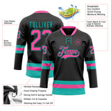 Custom Black Pink-Aqua Hockey Lace Neck Jersey