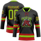 Custom Black Neon Green-Red Hockey Lace Neck Jersey