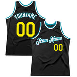 Custom Black Light Yellow-Teal Authentic Throwback Basketball Jersey