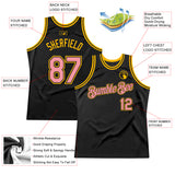 Custom Black Medium Pink-Gold Authentic Throwback Basketball Jersey