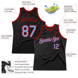 Custom Black Light Blue-Red Authentic Throwback Basketball Jersey