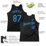 Custom Black Powder Blue Authentic Throwback Basketball Jersey