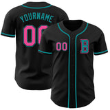 Custom Black Pink-Teal Authentic Baseball Jersey