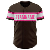 Custom Brown White-Pink Authentic Baseball Jersey