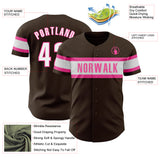 Custom Brown White-Pink Authentic Baseball Jersey