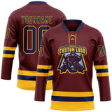 Custom Burgundy Navy-Gold Hockey Lace Neck Jersey