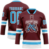 Custom Burgundy Sky Blue-White Hockey Lace Neck Jersey