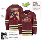 Custom Burgundy Vintage USA Flag Cream-Black Hockey Jersey