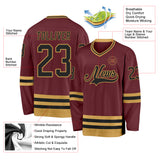 Custom Burgundy Black-Old Gold Hockey Jersey