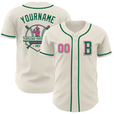 Custom Cream Pink-Kelly Green Authentic Baseball Jersey