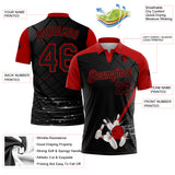 Custom Black Red 3D Pattern Design Bowling Performance Polo Shirt