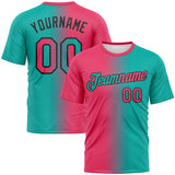 Custom Aqua Neon Pink-Black Gradient Fashion Performance T-Shirt