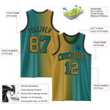 Custom Teal Old Gold-Black Authentic Gradient Fashion Basketball Jersey