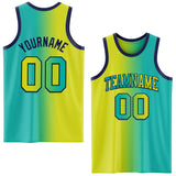 Custom Aqua Neon Yellow-Navy Authentic Gradient Fashion Basketball Jersey