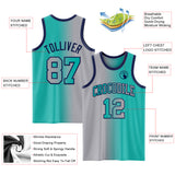 Custom Aqua Gray-Navy Authentic Gradient Fashion Basketball Jersey