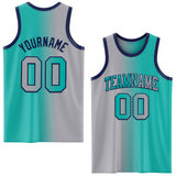 Custom Aqua Gray-Navy Authentic Gradient Fashion Basketball Jersey