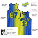 Custom Thunder Blue Neon Yellow-Black Authentic Gradient Fashion Basketball Jersey