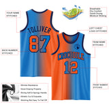 Custom Powder Blue Orange-Navy Authentic Gradient Fashion Basketball Jersey