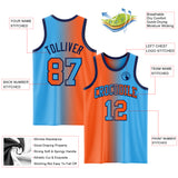 Custom Sky Blue Orange-Navy Authentic Gradient Fashion Basketball Jersey