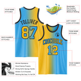 Custom Sky Blue Gold-Black Authentic Gradient Fashion Basketball Jersey