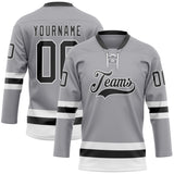 Custom Gray Black-White Hockey Lace Neck Jersey