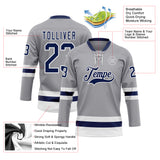 Custom Gray Navy-White Hockey Lace Neck Jersey