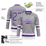 Custom Gray Purple-White Hockey Lace Neck Jersey