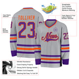 Custom Gray Purple-Orange Hockey Jersey