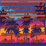 Custom Royal Orange-Navy Tropical Hawaii Palm Trees 3D Bomber Full-Snap Varsity Letterman Hoodie Jacket