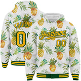 Custom White Gold-Green Tropical Hawaii Fruit Pineapple 3D Bomber Full-Snap Varsity Letterman Hoodie Jacket