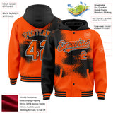 Custom Orange Black-White Abstract Color Blocks Fragment Art 3D Pattern Design Bomber Full-Snap Varsity Letterman Hoodie Jacket