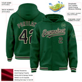 Custom Kelly Green Black-Cream Bomber Full-Snap Varsity Letterman Hoodie Jacket