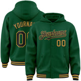 Custom Kelly Green Black-Old Gold Bomber Full-Snap Varsity Letterman Hoodie Jacket