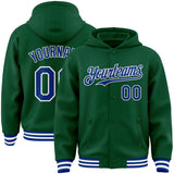 Custom Kelly Green Royal-White Bomber Full-Snap Varsity Letterman Hoodie Jacket