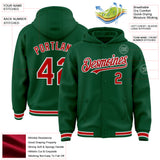 Custom Kelly Green Red-White Bomber Full-Snap Varsity Letterman Hoodie Jacket