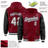 Custom Crimson Black-Gray Bomber Full-Snap Varsity Letterman Two Tone Hoodie Jacket