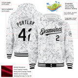 Custom Camo Black-White Arctic Camouflage 3D Bomber Full-Snap Varsity Letterman Salute To Service Hoodie Jacket