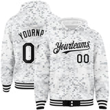 Custom Camo Black-White Arctic Camouflage 3D Bomber Full-Snap Varsity Letterman Salute To Service Hoodie Jacket