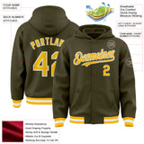 Custom Olive Gold-White Bomber Full-Snap Varsity Letterman Salute To Service Hoodie Jacket