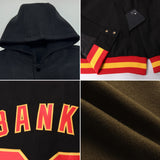 Custom Olive Black-Orange Bomber Full-Snap Varsity Letterman Two Tone Salute To Service Hoodie Jacket