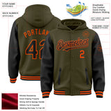 Custom Olive Black-Orange Bomber Full-Snap Varsity Letterman Two Tone Salute To Service Hoodie Jacket