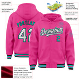 Custom Pink Black-Aqua Bomber Full-Snap Varsity Letterman Hoodie Jacket