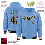 Custom Light Blue Black-Cream Bomber Full-Snap Varsity Letterman Hoodie Jacket