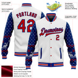 Custom White Red-Royal Christmas 3D Bomber Full-Snap Varsity Letterman Jacket