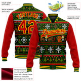 Custom Green Red-Gold Christmas 3D Bomber Full-Snap Varsity Letterman Jacket